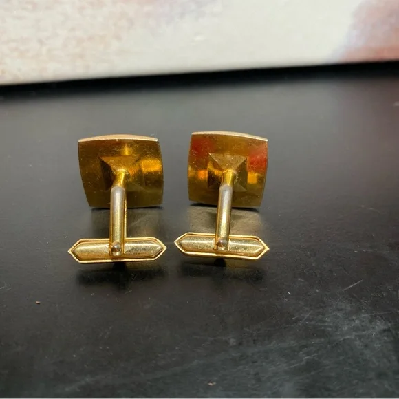 🎁 Vintage Rivoli Crystal Cuff Links Amber Rivoli Rhinestone - Picture 3 of 5
